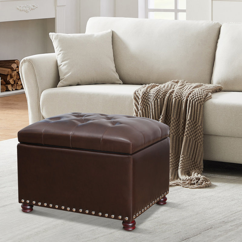 Kernie 24.21" Wide Faux Leather Tufted Rectangle Storage Ottoman