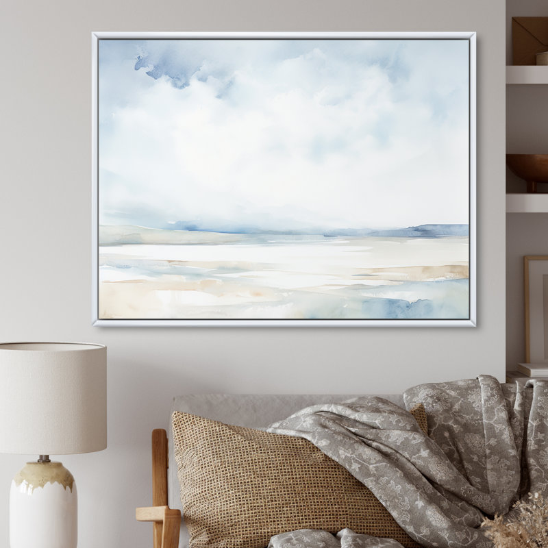 Minimalisme ciel nuageux paysage II - ciel art mural salon, H 30 po x l 40 po x P 1,5 po, Cadre flottant blanc