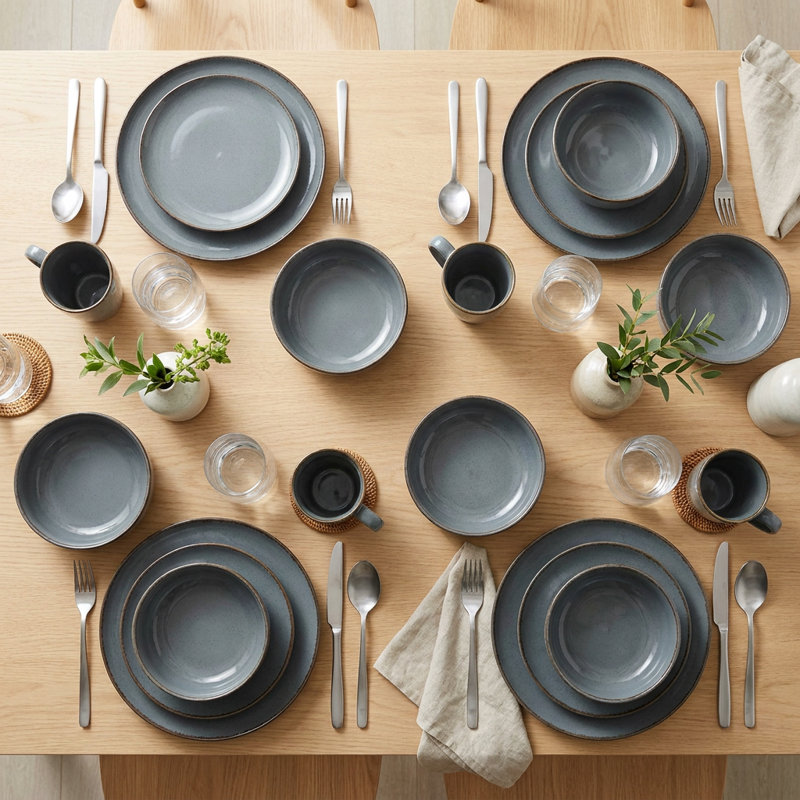 Service de table en porcelaine Kenton Reactive Glaze Dusty Blue (16 pièces pour 4 personnes)