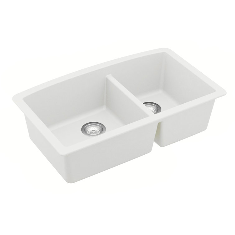 Karran Quartz 32'' X 19-1/2'' Double Bowl 60/40 Undermount Kitchen Sink Kit