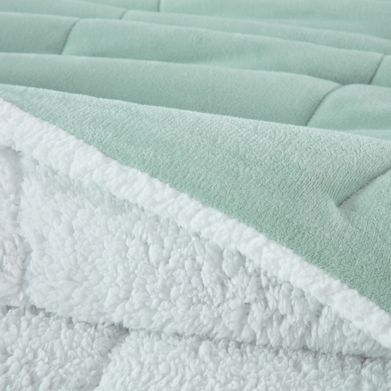 Aqua Reversible Micromink Sherpa Queen Comforter Set