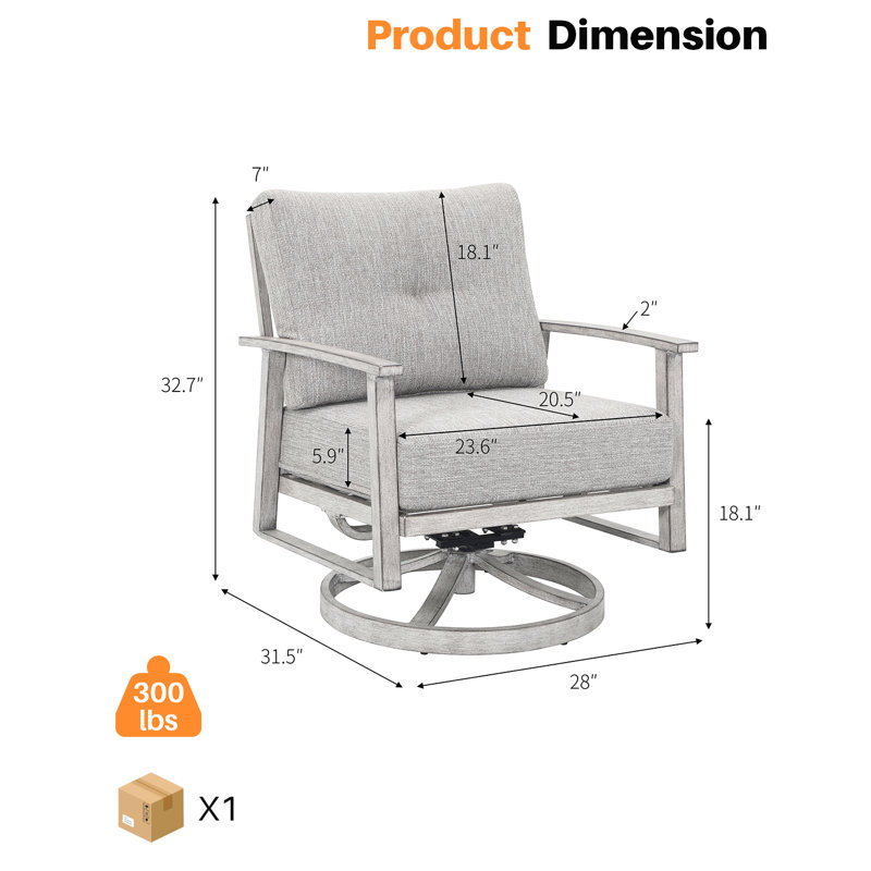 SeeHill Aluminum Outdoor Swivel Sofa Chairs, 2-Piece Set, Weatherproof Patio Swivel Armchairs with 5.9'' Cushions, UV-Resistant, Durable, Easy Assembly for Patio, Poolside, Lawn