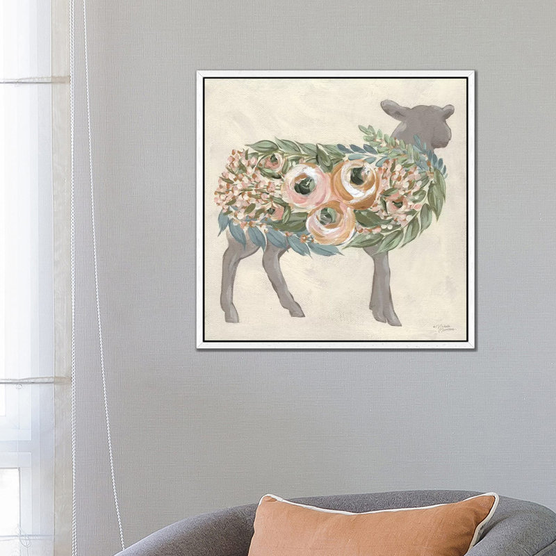 Audrey The Lamb by Michele Norman - Print on Canvas, 66.04cm H x 66.04cm W x 3.81cm D, White Floater Framed