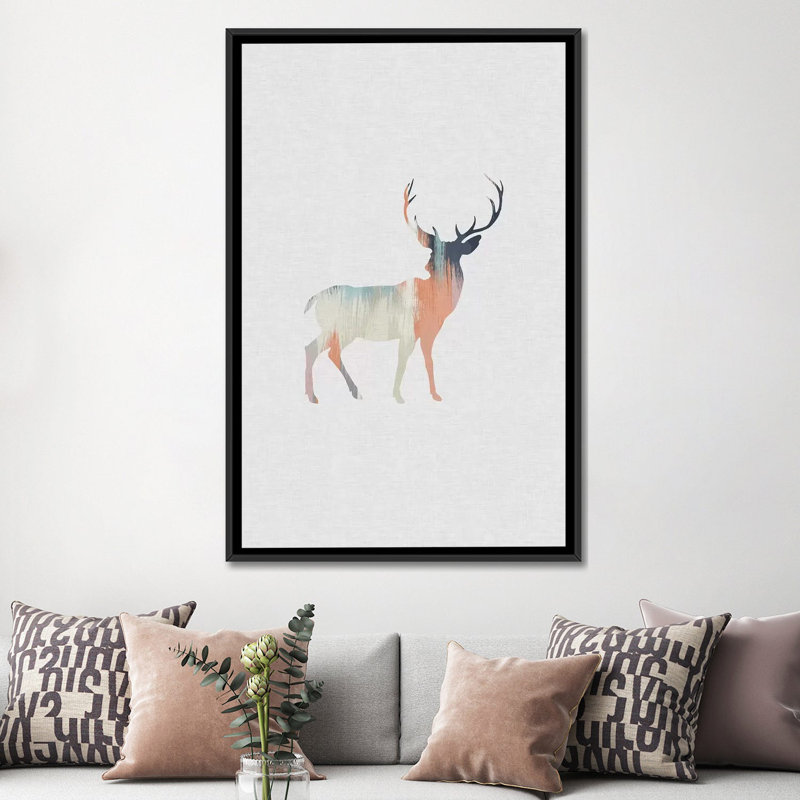 « pastel renne », impression sur toile, H 26 po x l 18 po x P 1,5 po, Toile avec cadre noir, Pas de tapis