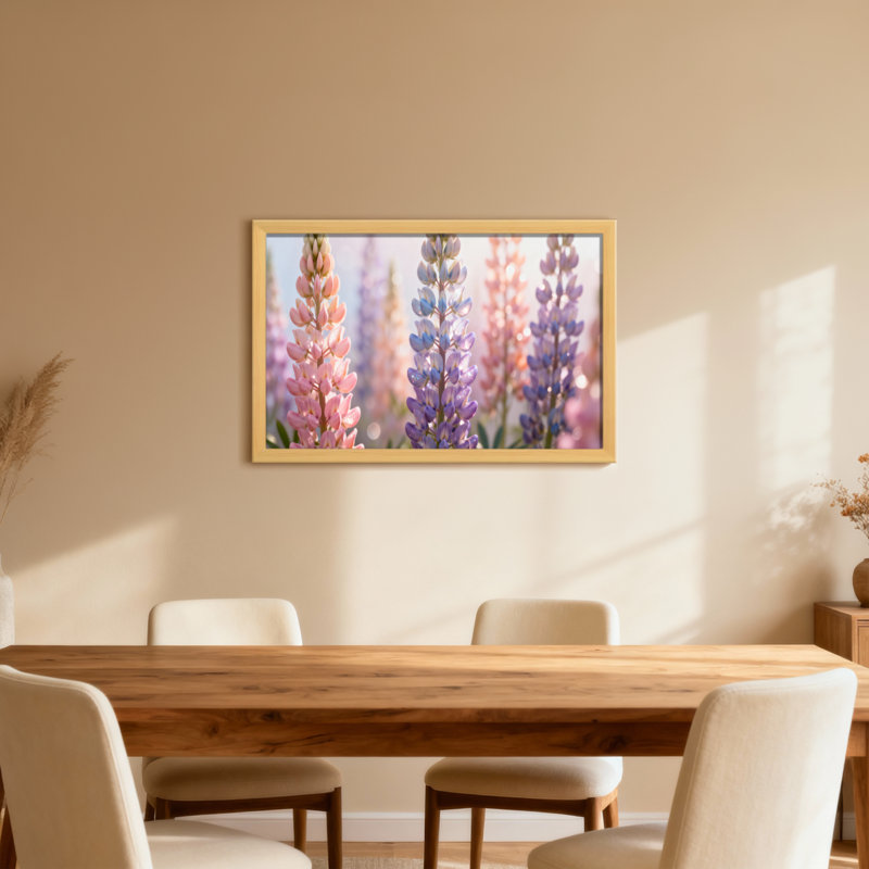 Plantes et fleurs fleurs de lupin pastel dans une douce lumière, H 12 po x l 18 po, Impression encadrée sans passe-partout