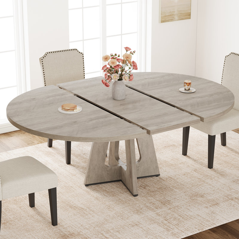 Table de salle à manger ronde extensible peu encombrante pour 4 à 8 personnes - Fabrication moderne en bois aggloméré et en métal - Durable, multifonctionnel et de style contemporain - Parfait pour la salle à manger, la cuisine ou le salon - Gris