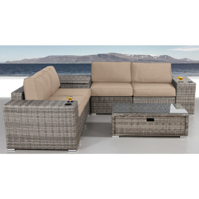 Wenlock Wicker- Fully Assembled 4 - Person Seating Group with Sunbrella Cushions