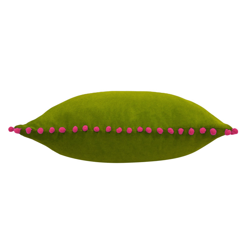 Velvet Pompom Velvet Pom Pom Feather Filled Cushion, Green