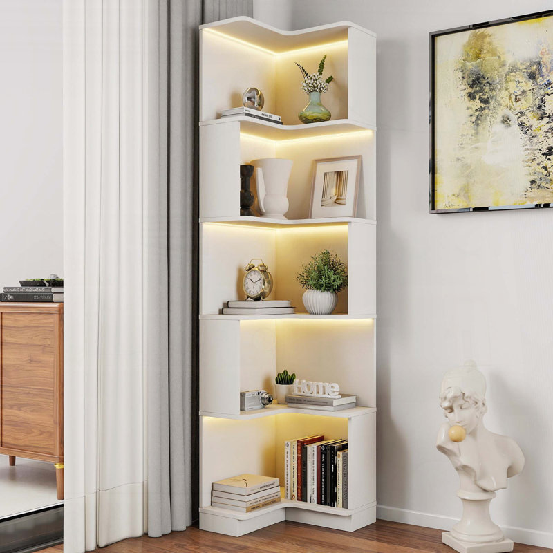 Bibliothèque d'angle à 5 niveaux avec lumières DEL
