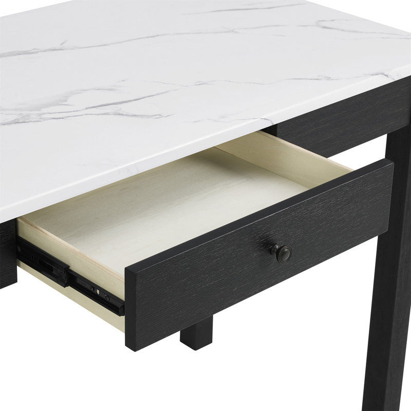 1pc moderne blanc faux marbre bureau élégant base noire superbe tiroir de rangement meubles de bureau en bois blanc noir (ne pas inclure les tabourets)