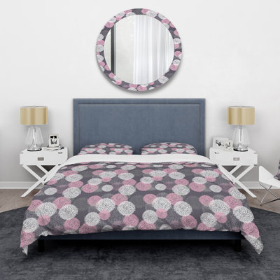 Floral rose et blanc - Ensemble de housse de couette moderne Mid-Century - Microfibre de polyester