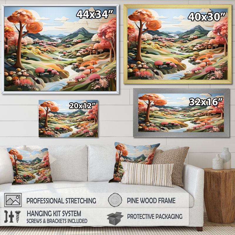 Paysage de rivière cubique I, Cadre simple argenté, H 16 po x l 32 po x P 1 po