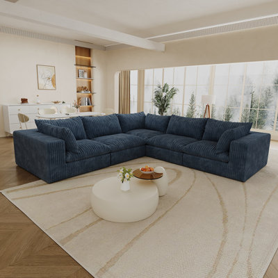 118.2" Cloud Sofa,Corduroy Fabric,Deep Seat Couches,Double-Layer Design,Removable Cushion,No Assembly, DIY Combination For Living Room, Bedroom,Conference Room ,Apartment,Blue