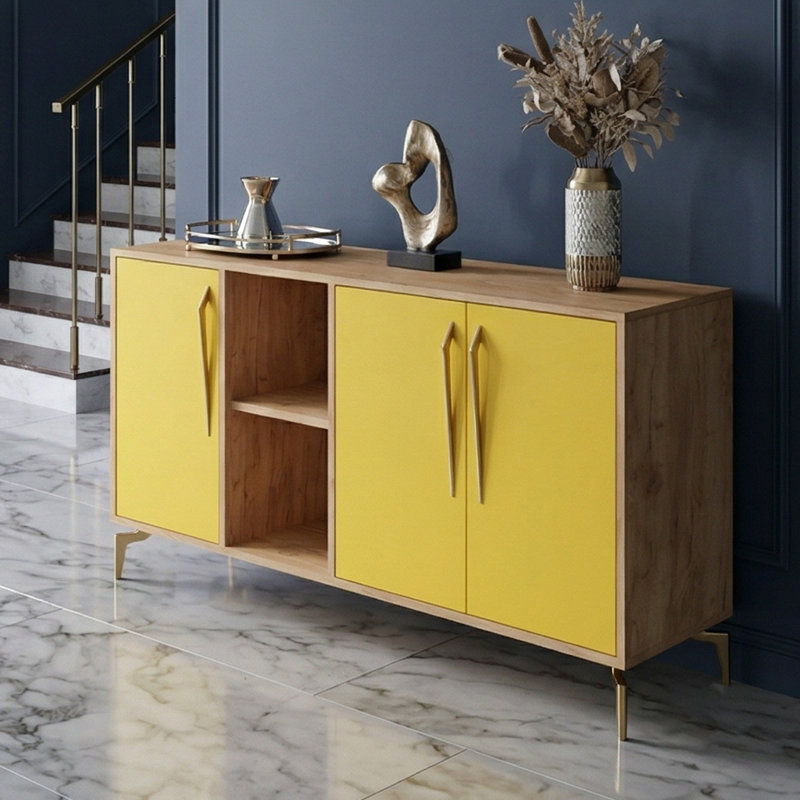 Console média Brighton 71 po avec finition bicolore et tablettes ouvertes