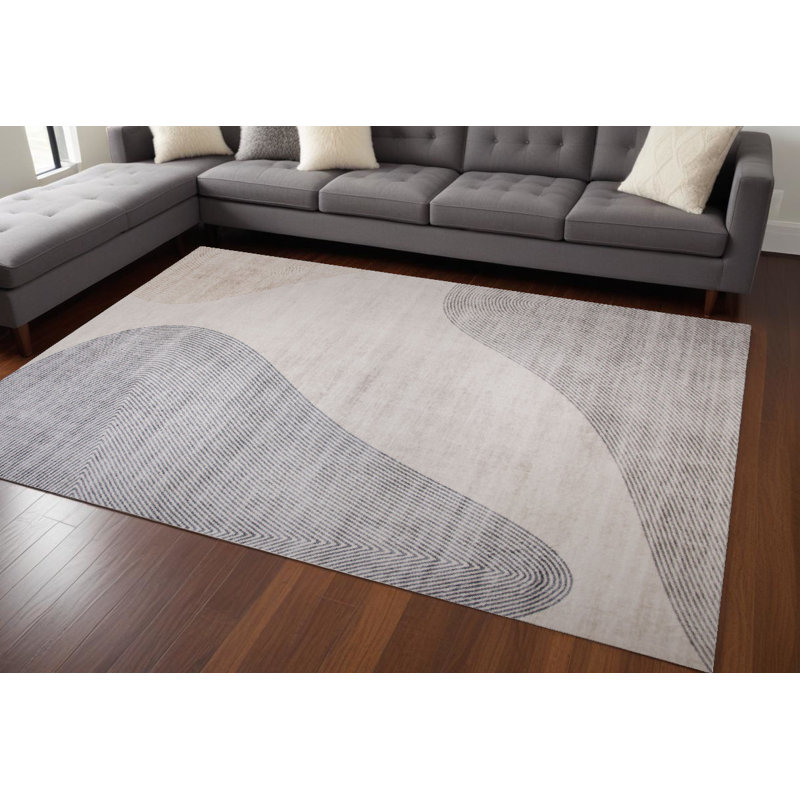 Tapis abstrait beige et brun 7 pi x 10 pi