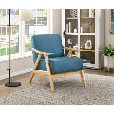 Modern Home Furniture Fabric Upholstered 1Pc Accent Chair Cushion Back And Seat Solid Rubber Wood Furniture