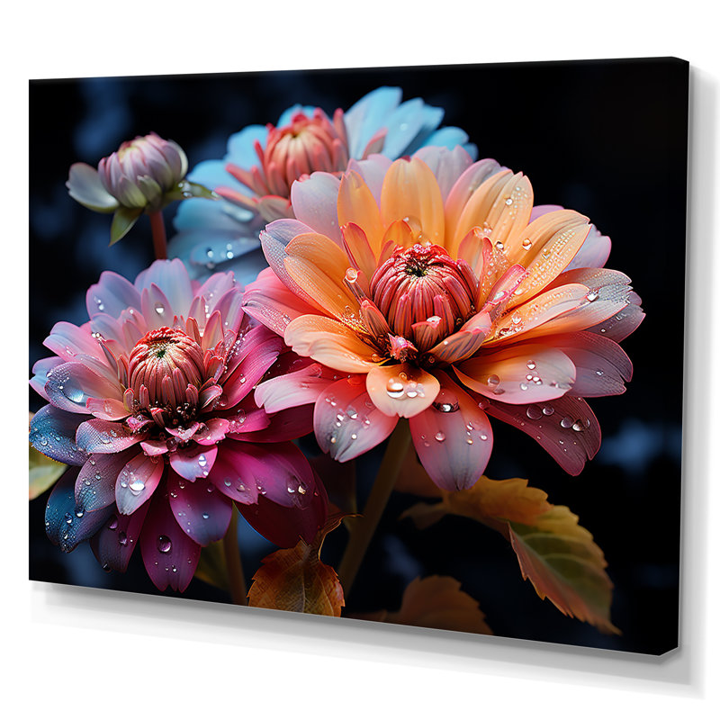 " Zinnias Illuminated By Moonlight II ", Wrapped Canvas, 30" H x 40" W x 1.5" D
