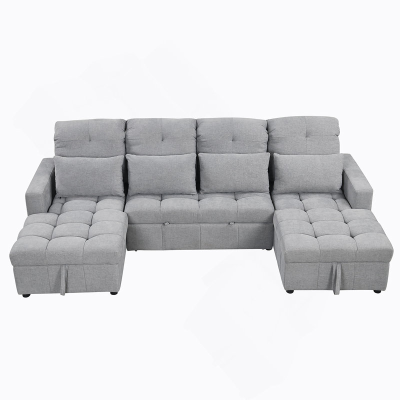 Canapé-lit modulaire polyvalent en forme de U de 110,2 po avec méridienne coulissante double et deux ports USB