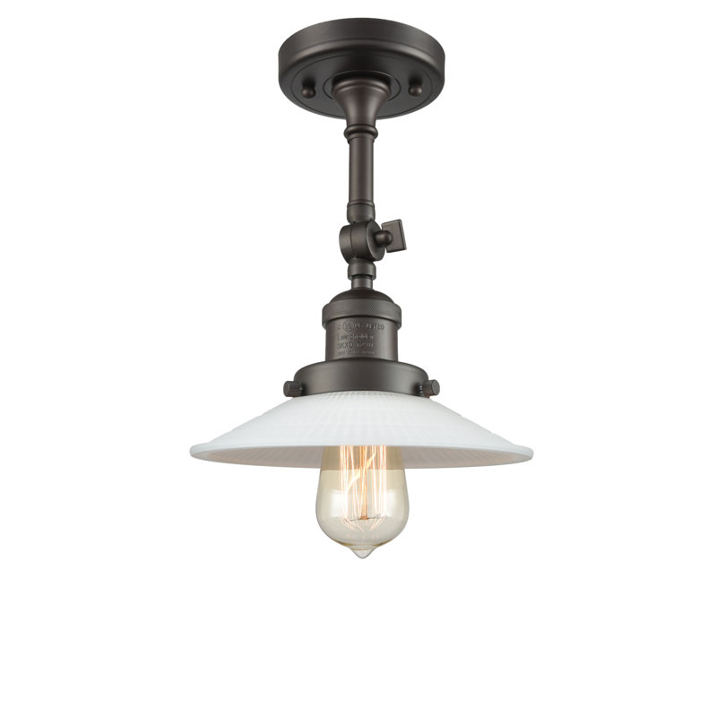 Miramontes Glass Semi Flush Mount, Oil Rubbed Bronze, Matte White Halophane, 6 Watt Vinage LED Bulb
