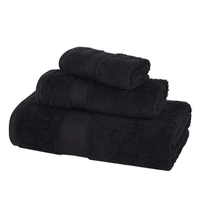 Ensemble de serviettes en coton biologique Lyndon, Noir, Ensemble 3 pièces
