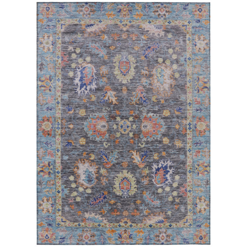 Machine Washable Indoor/Outdoor Xhevrie Gray Rug, Rectangle 10' x 14'