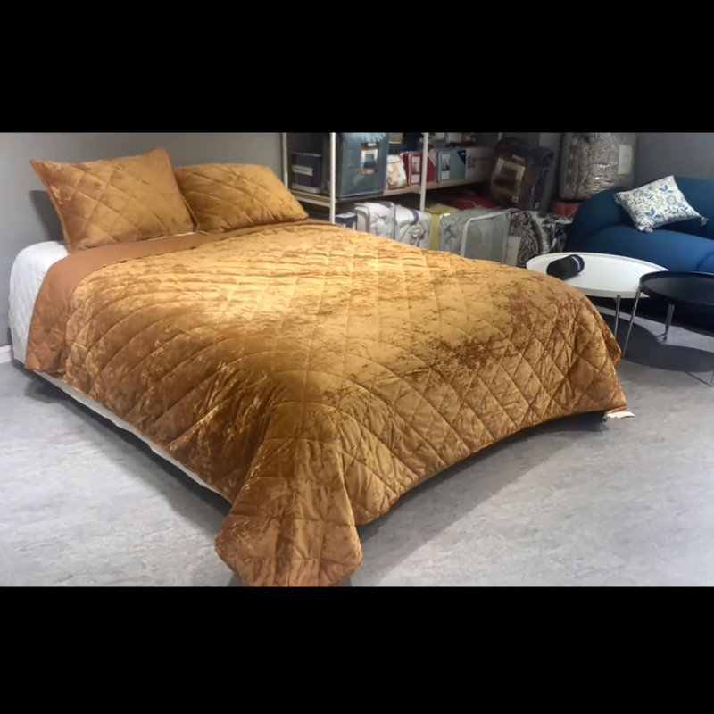 King Forest Green Velvet Diamond Quilt Set