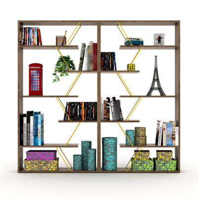 Solid Wood Bookcase - 6 Shelves Walnut/yellow For Living Room Shelf Industrial Style Office &