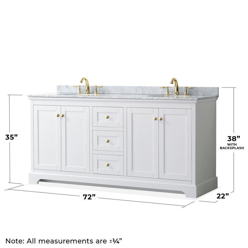 Ensemble de meuble-lavabo double 72 po Avery, Blanc, Or brossé