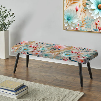 Motif de fougères pastel bohémien III - banc rembourré floral noir