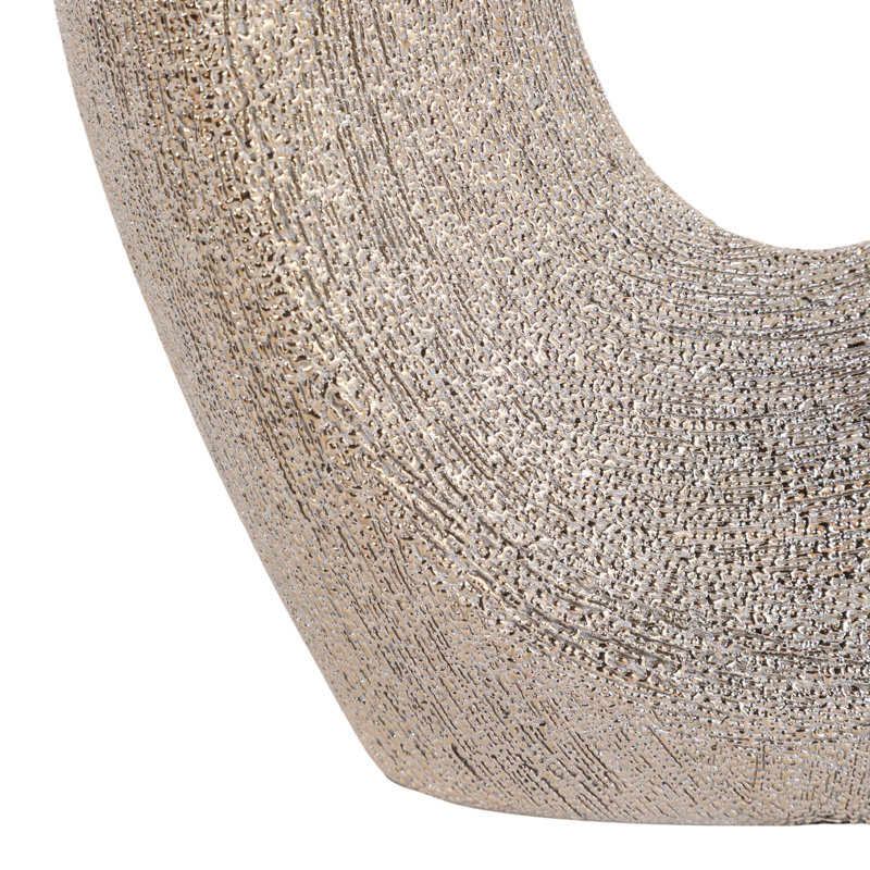Modern Oval Ceramic Table Vase Cut-Out Design For Home Decor - Modern Sculptural Tall Flower Vase For Dining Or Office Centerpiece Display - Champagne