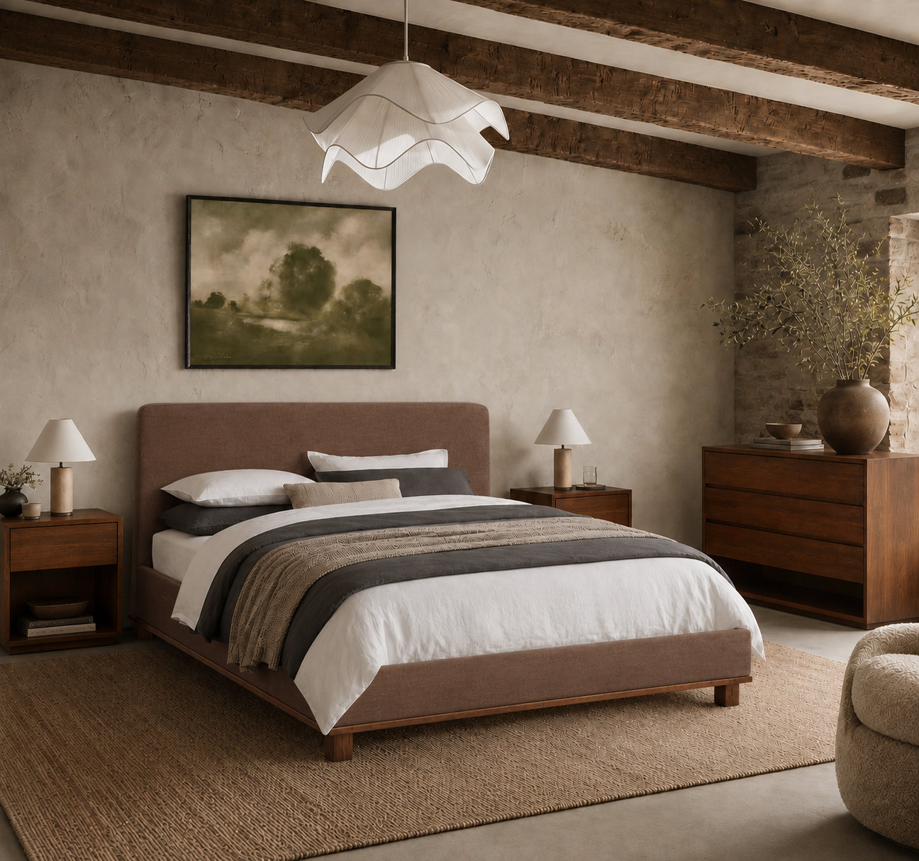 Plaza Upholstered Wood Platform Bed, King, Brown Velvet