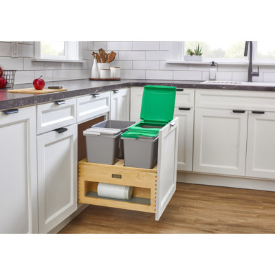 Wood Bottom Mount Pullout Waste/Trash Container With Storage W/ Soft-Close