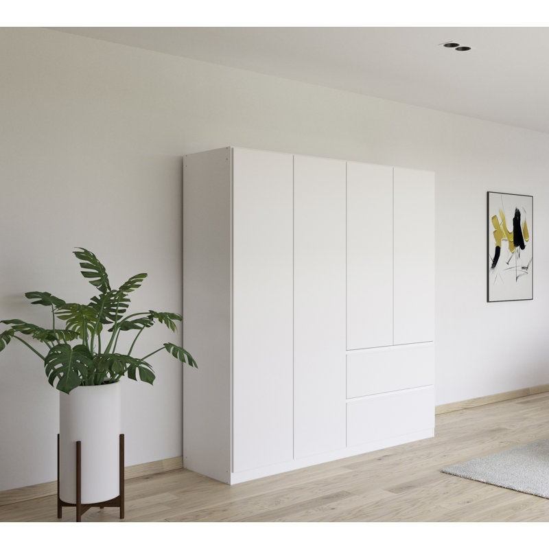 Wardrobe with hinged door wardrobe with drawers and push-to-open function, MADE IN GERMANY, 197cm H x 181cm W x 54cm D