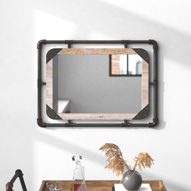 Antioch Flat Wall Mirror, Antique Black/Natural