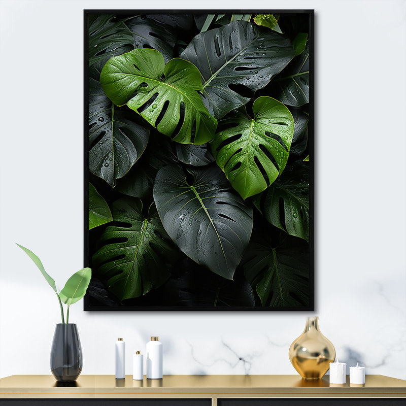 Dominicain, feuillage tropical II - impression, Cadre flottant noir, H 44 po x l 34 po x P 1,5 po