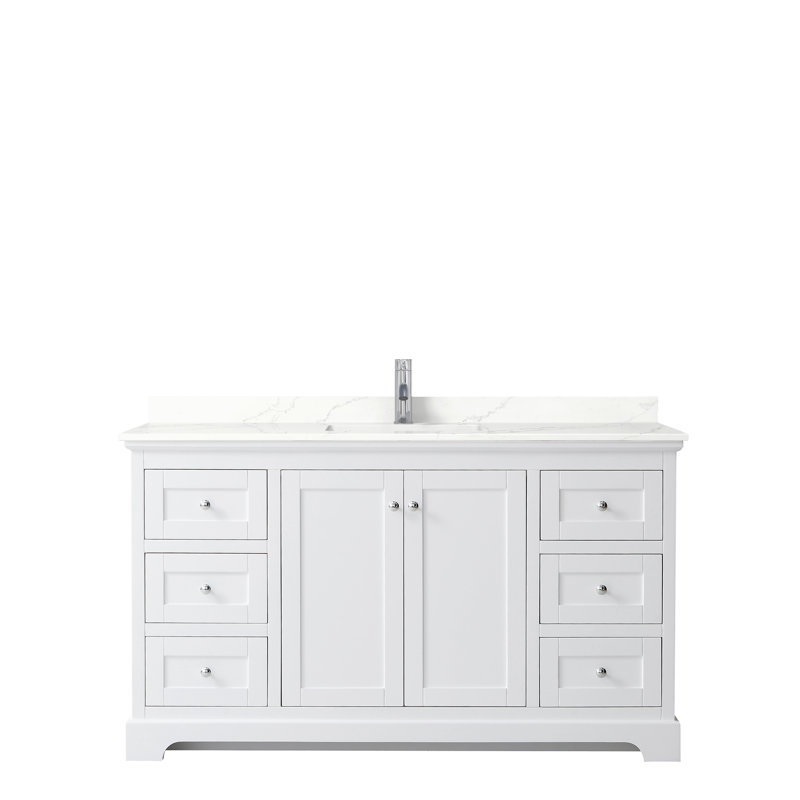 Avery 48'' Single Bathroom Vanity with Quartz Top, White Quartz, White, Polished Chrome