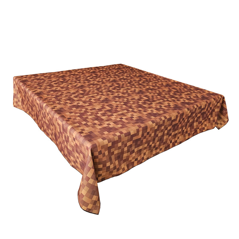 Poplin Printed Squares Pixelated Polyester Tablecloth, Brown, 58" Square