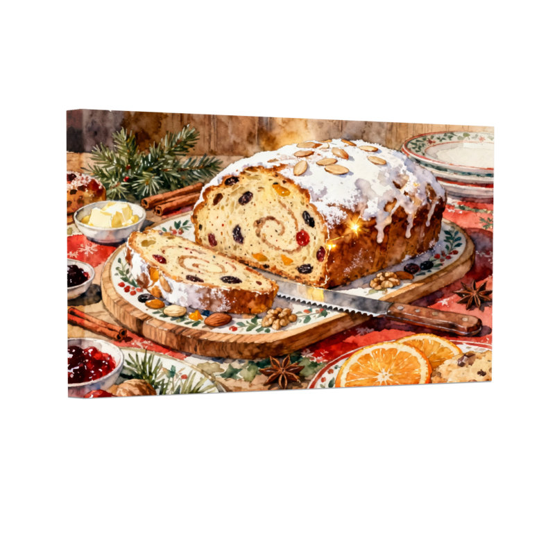 Ensemble de 3 impressions sur toile, gâteau de Noël avec glaçage et fruits, 20" H x 30" W