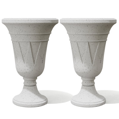 2-Pack Trophy Shaped Pedestal Planters, 23.6" Tall Outdoor Urn Flower Pots With Solid Base, Elegant Pattern, Weather-Resistant HDPE
