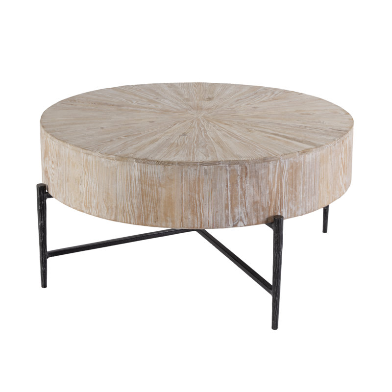Table basse ronde en bois et fer de 38,5 po Akemi