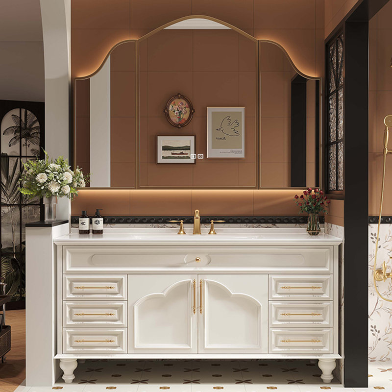 French style retro modern bathroom cabinet, 47", White