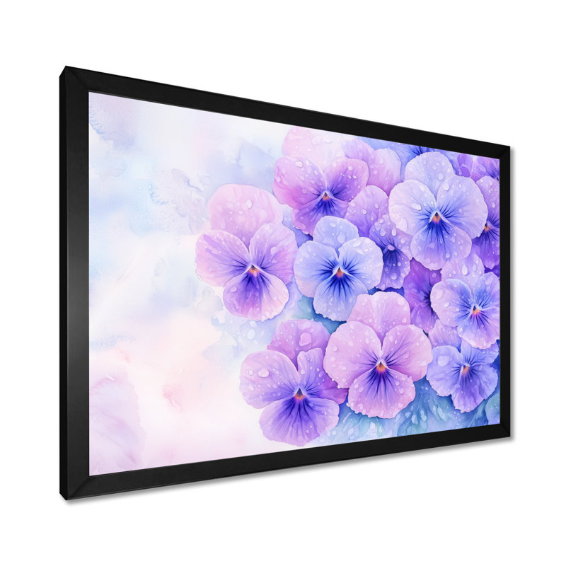 Morning Dew of Violets Flowers I - Violets, reproduction d'art murale, H 12 po x l 20 po, Noir