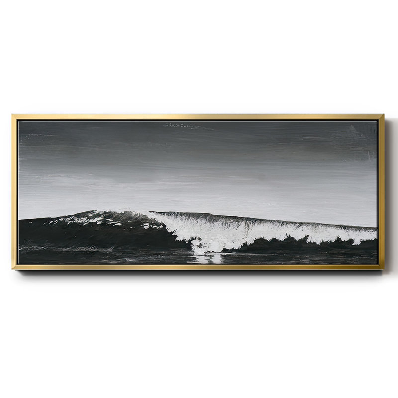 Black & White Waves I - Framed Canvas, 12" H x 30" W