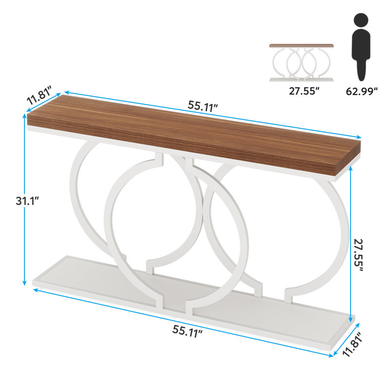 Coito 355.6cm Solid Wood Top Console Table, Walnut, White