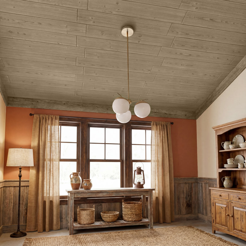 Planches de plafond collées en faux bois 39 po x 6 po, Noyer clair
