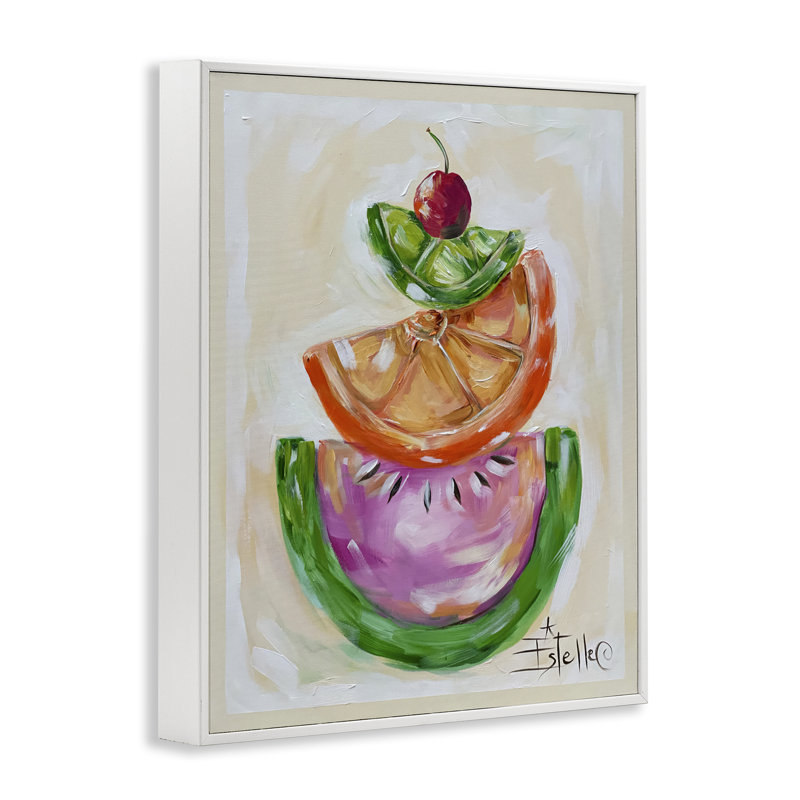 Art de la giclée par tranches de fruits empilés par Estelle Grengs, H 20 po x l 16 po, Giclée encadrée blanc bord de mer