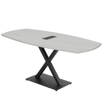 Table de conférence Pavert Arc Boat avec base en X en métal | Unité électrique