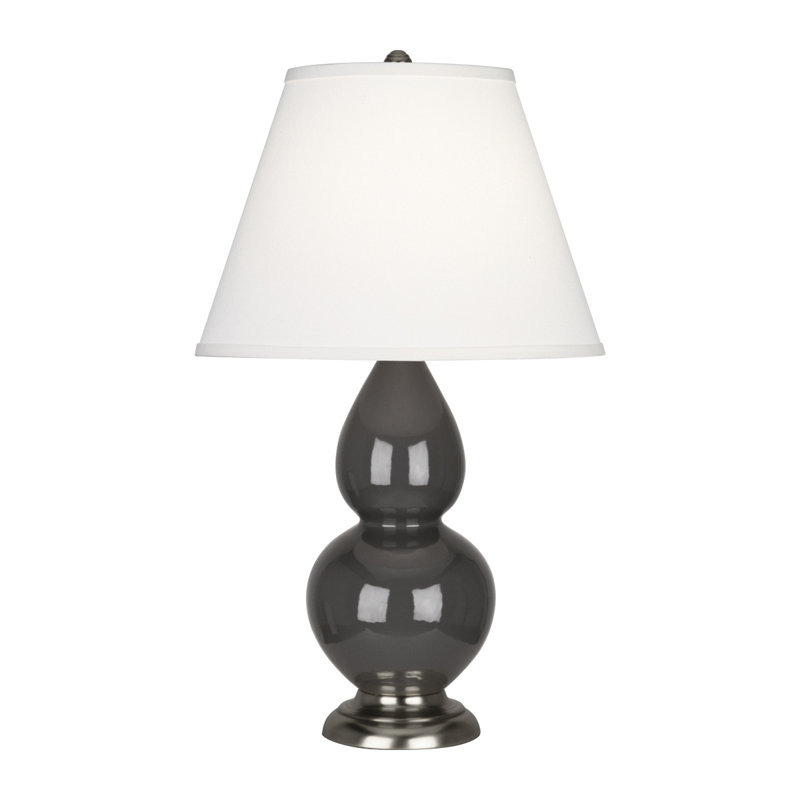 Small Double Gourd Ceramic Table Lamp, Ash/Antique Silver