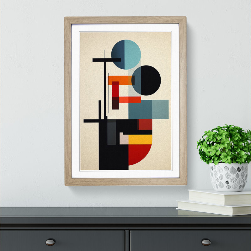 Bauhaus Minimalism - Single Picture Frame Print on Wood, Oak, 46cm H x 34cm W x 2cm D
