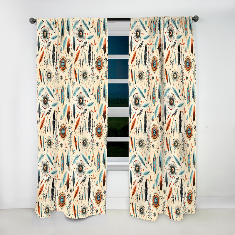 Beige rétro nomade Ii motif Boho II - rideau boho - rideau obscurcissant abstrait - 1 panneaux, L 52 po x L 63 po